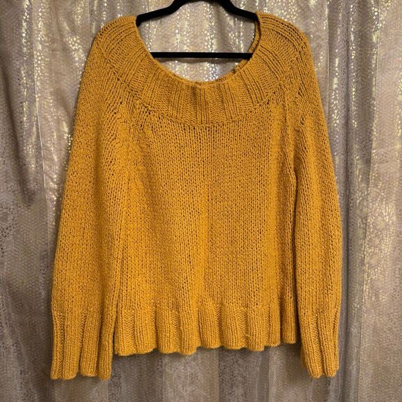 Free People Desert Sun Golden Yellow Beachy Slouch Chunky Sweater Large - Picture 1 of 12